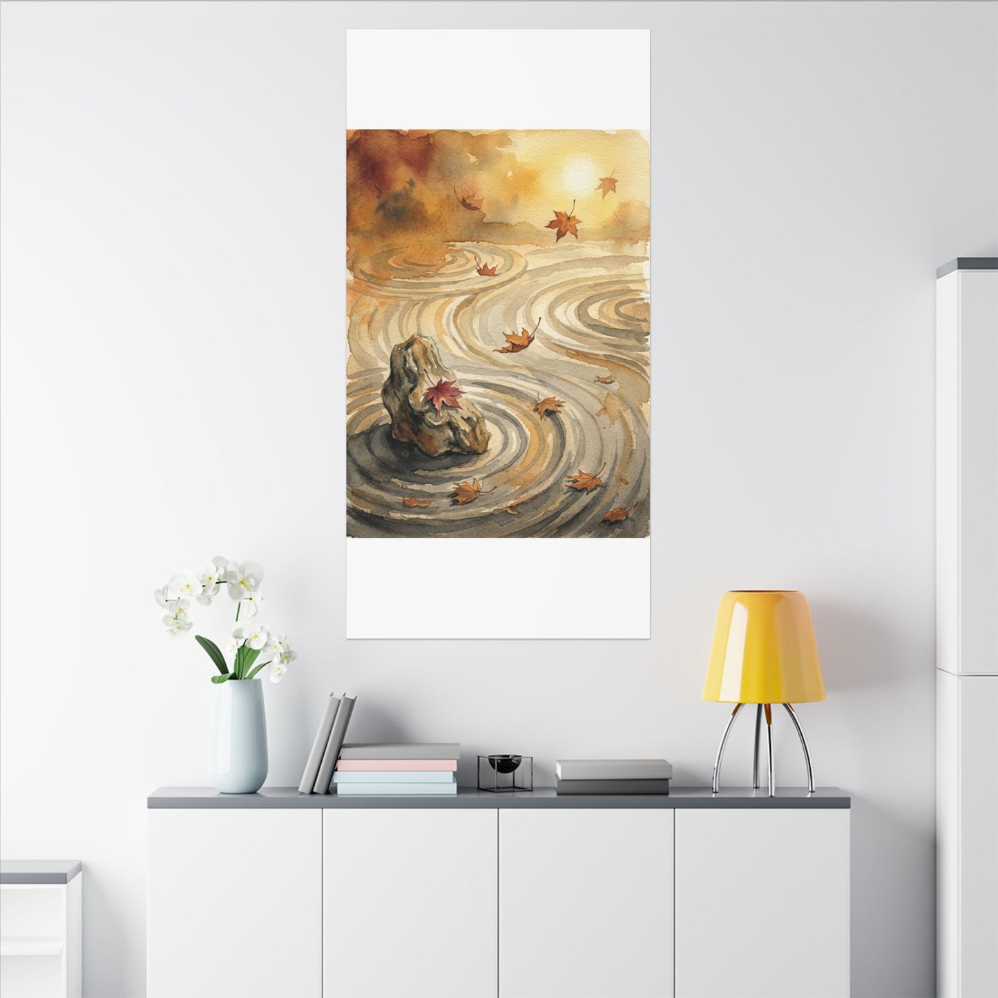 Autumn Rock Garden Watercolor Canvas Art | Neutral Decor