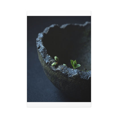 Dark Japandi Ceramic Bowl in Moonlight | Moody Minimal Canvas Art