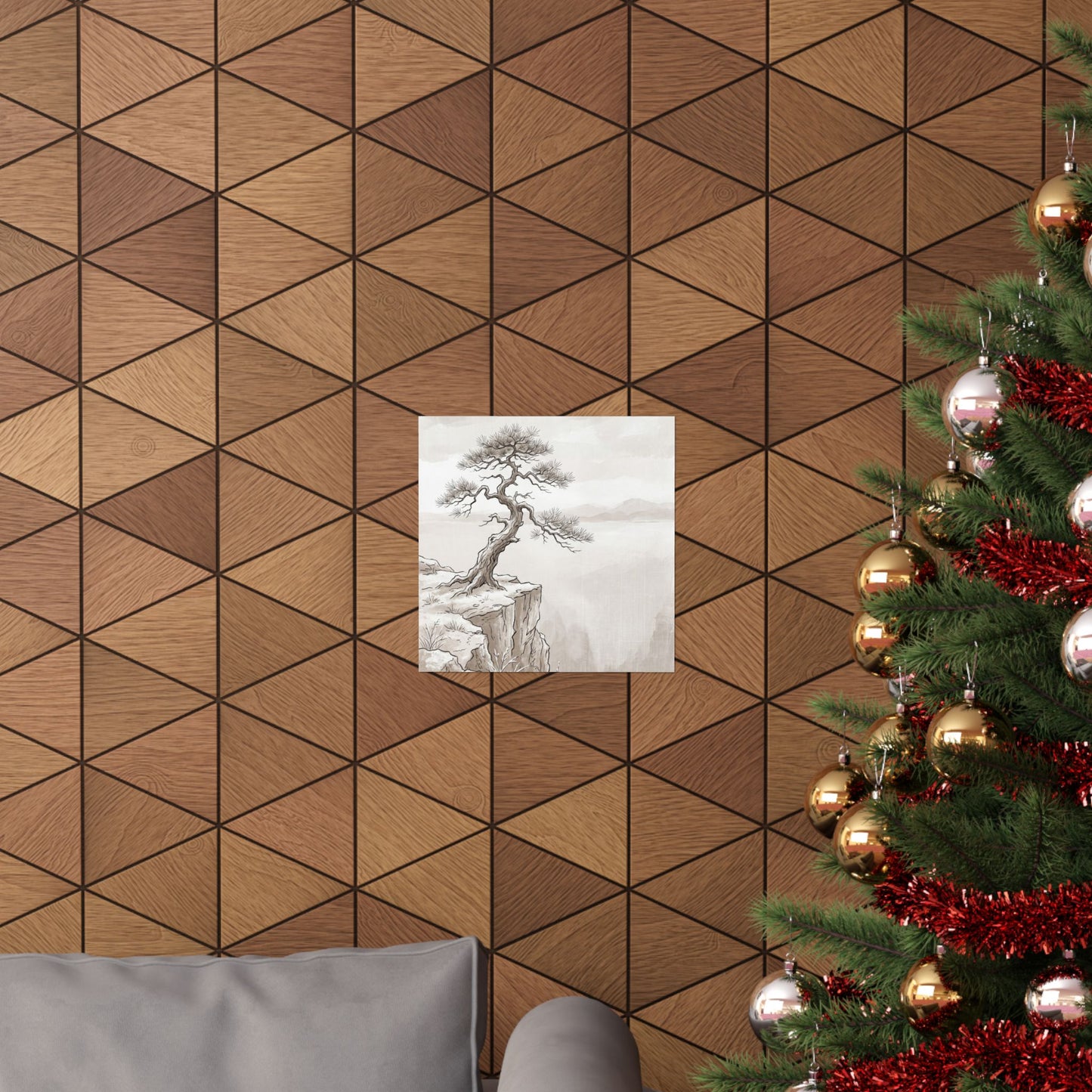 Japandi Pine Tree in Overcast | Minimal Line Wall Art Print