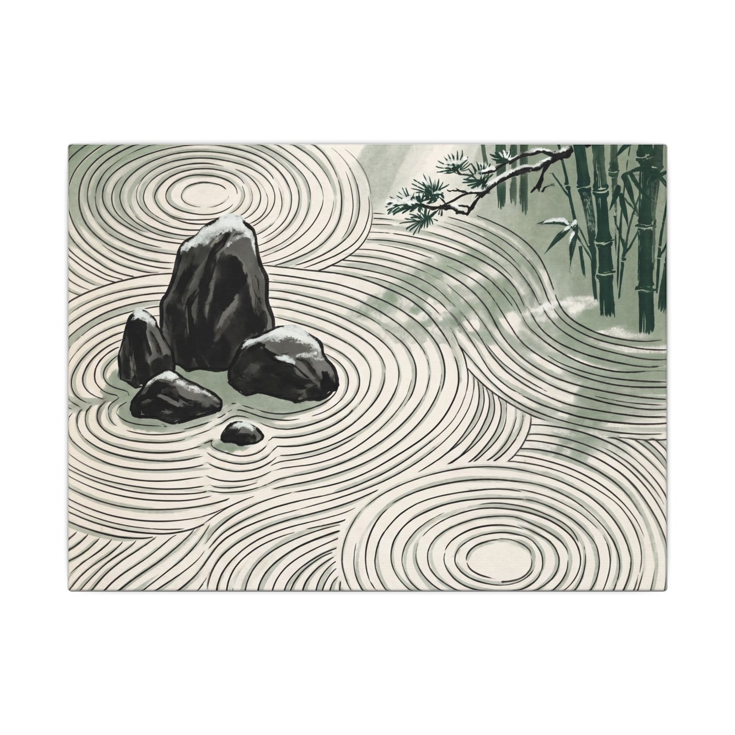Shibui Rock Garden Canvas Art - Zen Ukiyo E Inspired