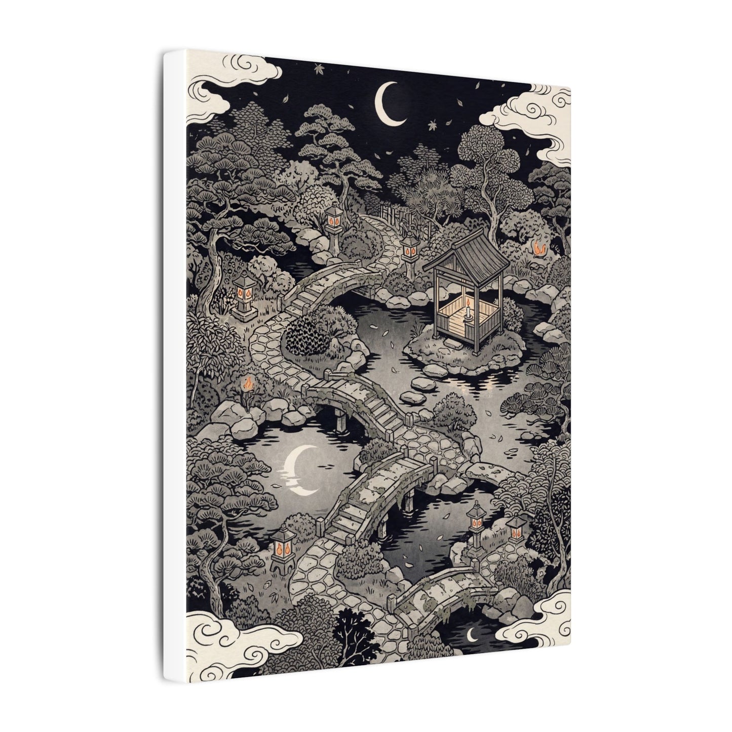 Moonlit Garden Ukiyo E Inspired Canvas Art | Serene Zen Art
