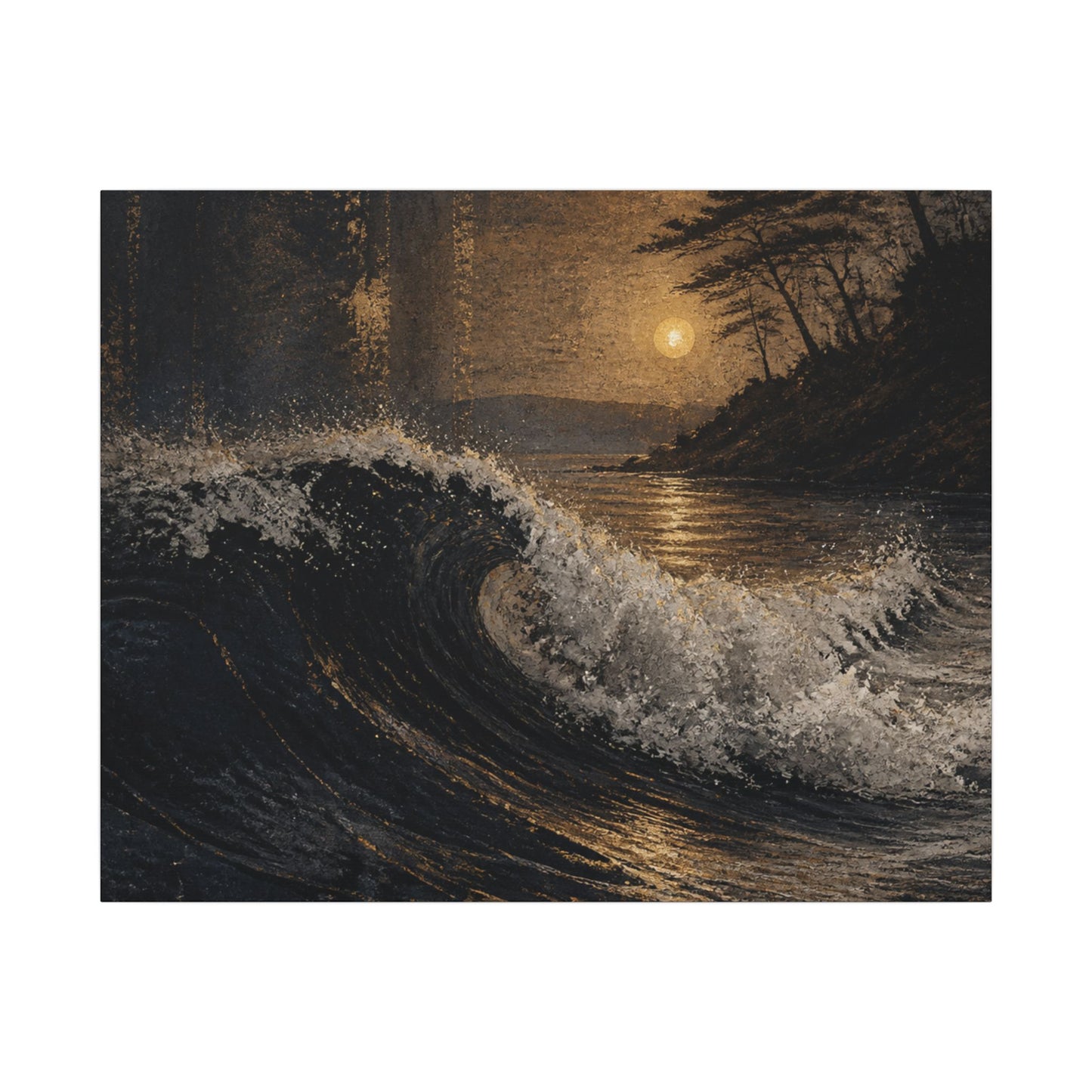 Ocean Wave Dark Texture Canvas Art | Bold Dark Japandi Art