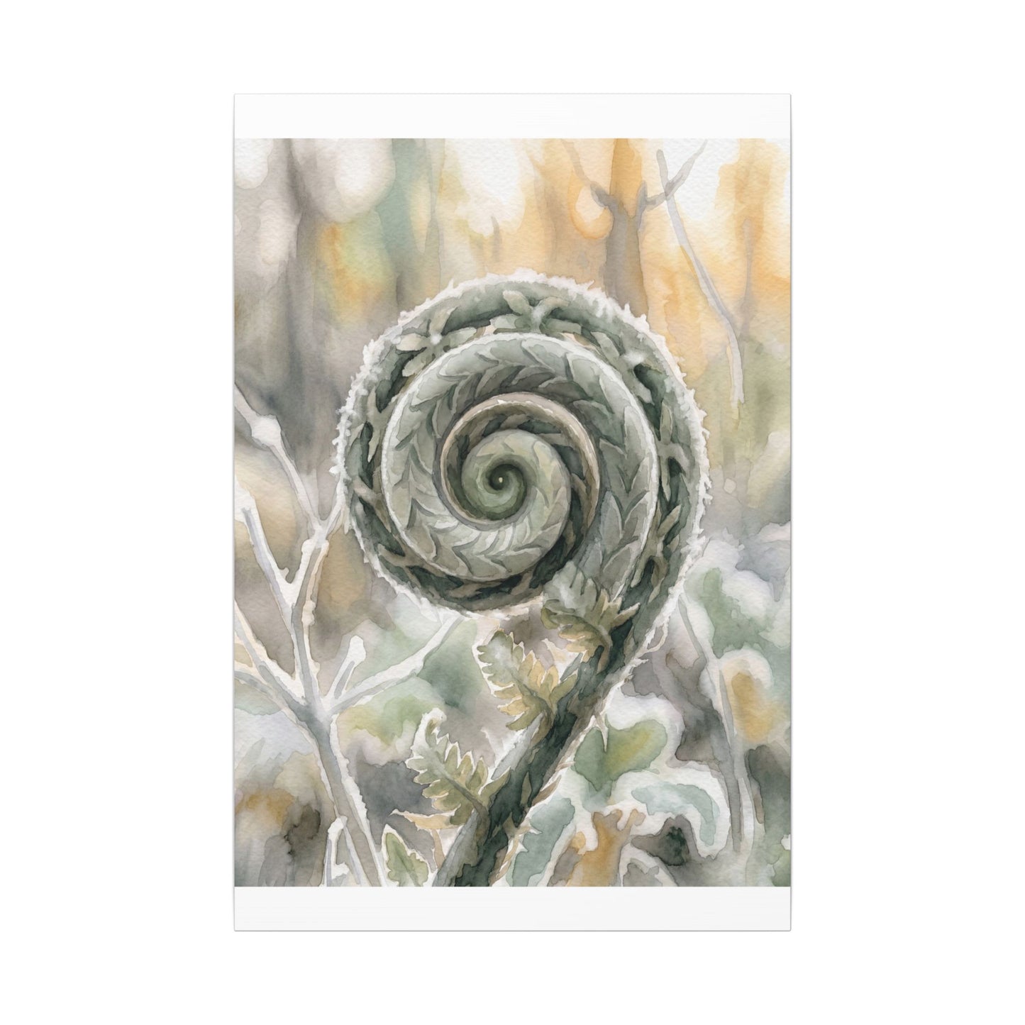 Winter Fern Unfurling Watercolor Canvas Art | Cozy Decor