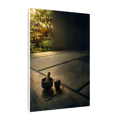 Dark Japandi Tea Ceremony in Golden Hour | Dark Texture Canvas Art