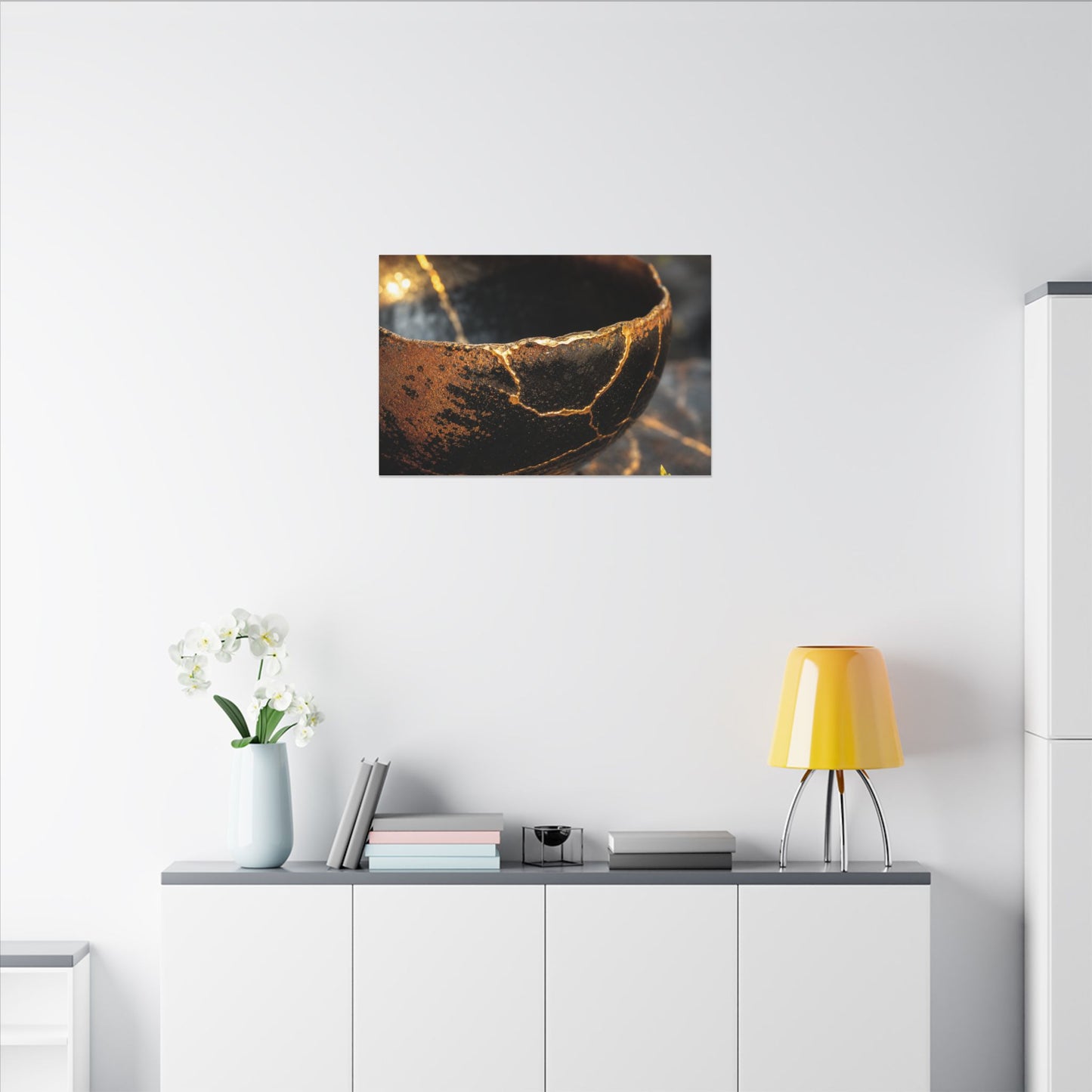 Kintsugi Ceramic Bowl in Golden Hour | Gold Vein Canvas Art