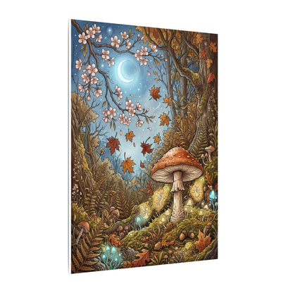 Autumn Cherry Blossom Mushroom Illustration Canvas Art | Enchanting Decor