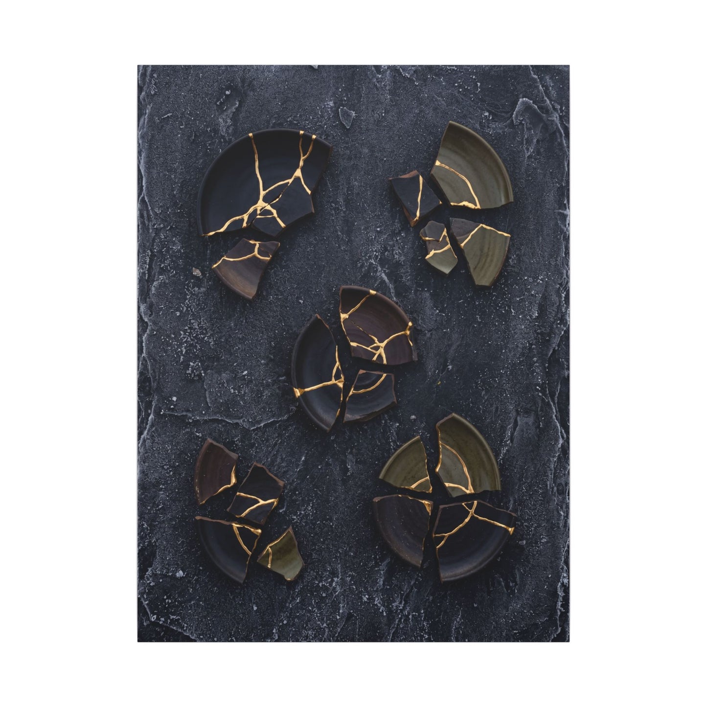 Broken Pottery Canvas Art | Winter Dark Japandi Shadow Zen Art