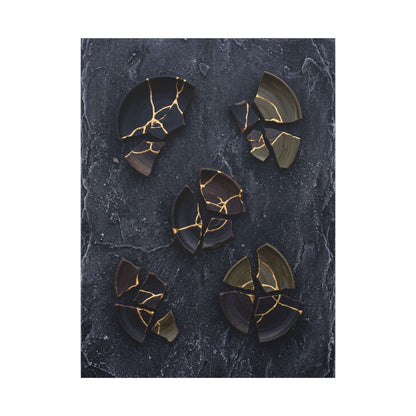 Broken Pottery Canvas Art | Winter Dark Japandi Shadow Zen Art
