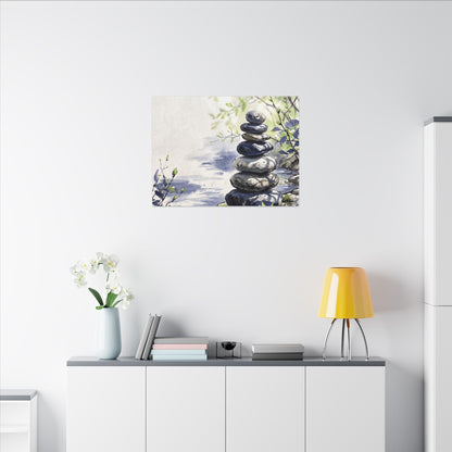 River Stones Sumi E Canvas Art | Serene Zen Art