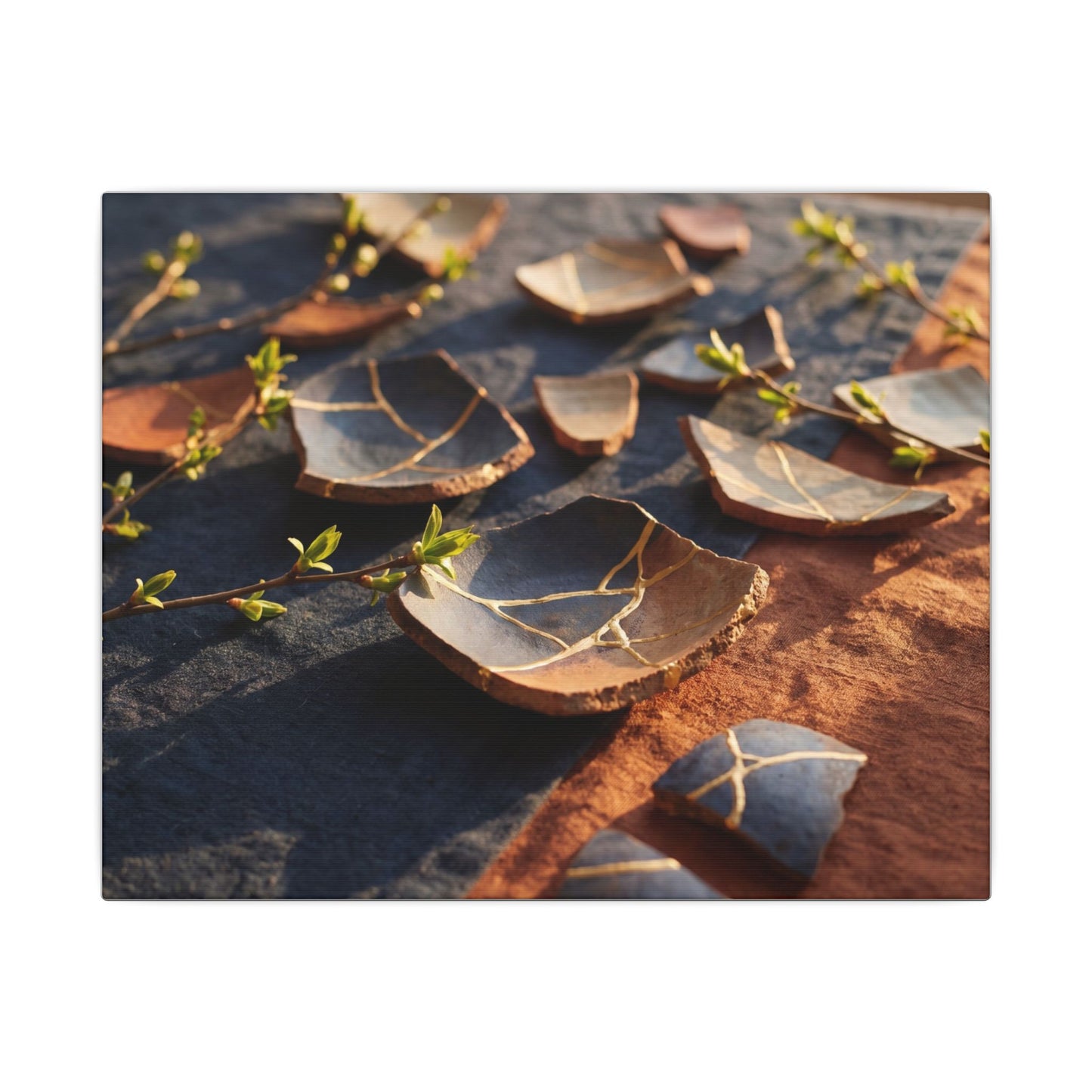 Spring Broken Pottery Gold Vein Canvas Art | Philosophical Decor