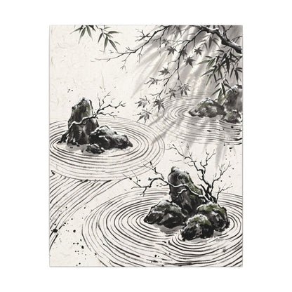 Rock Garden Canvas Art | Winter Zen Sumi E Art