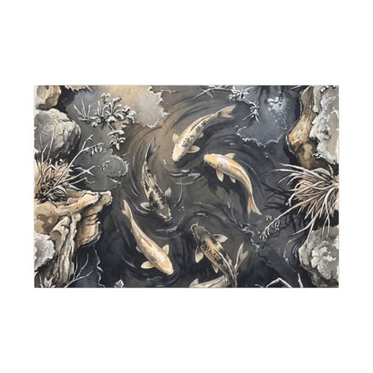 Koi Pond Canvas Art | Winter Japandi Japanese Pattern Art