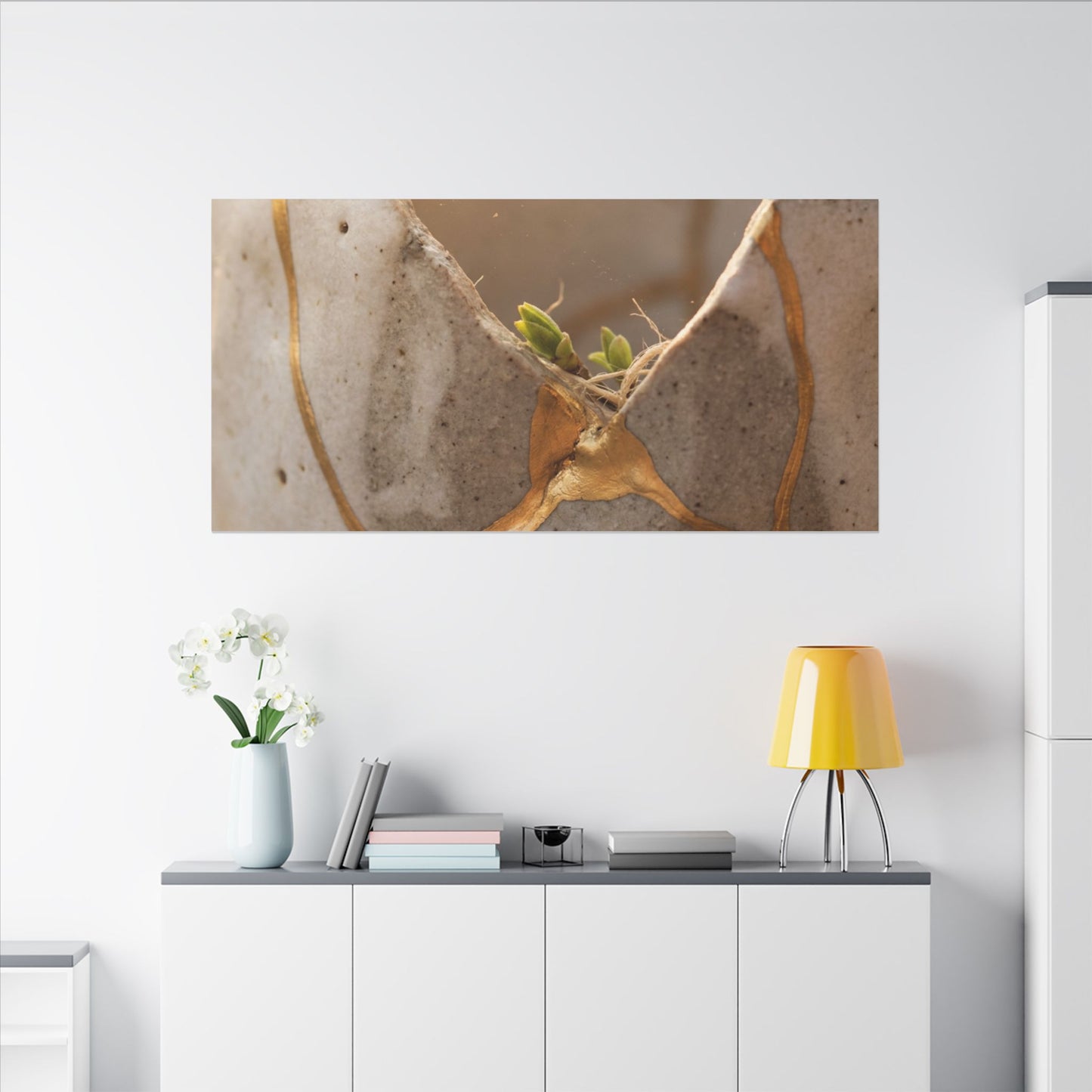Golden Hour Broken Pottery Canvas Art - Japandi Kanso