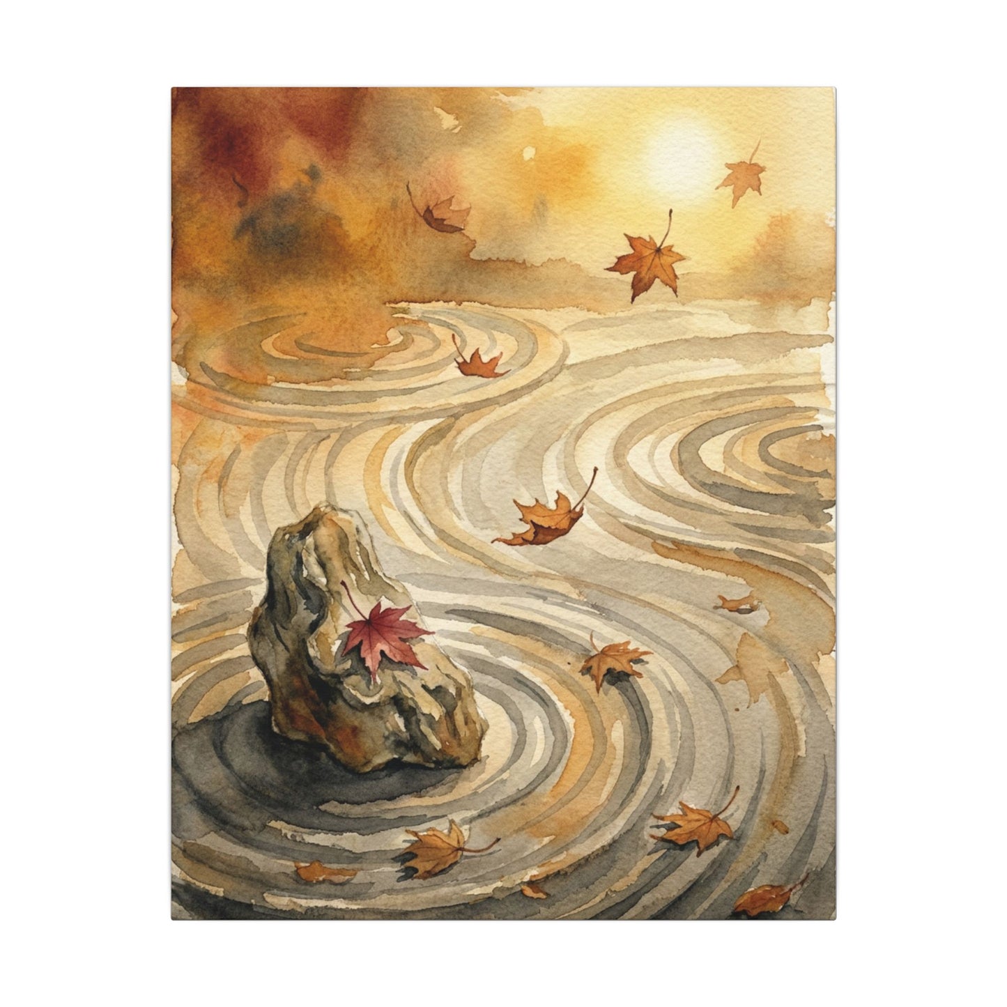 Autumn Rock Garden Watercolor Canvas Art | Neutral Decor