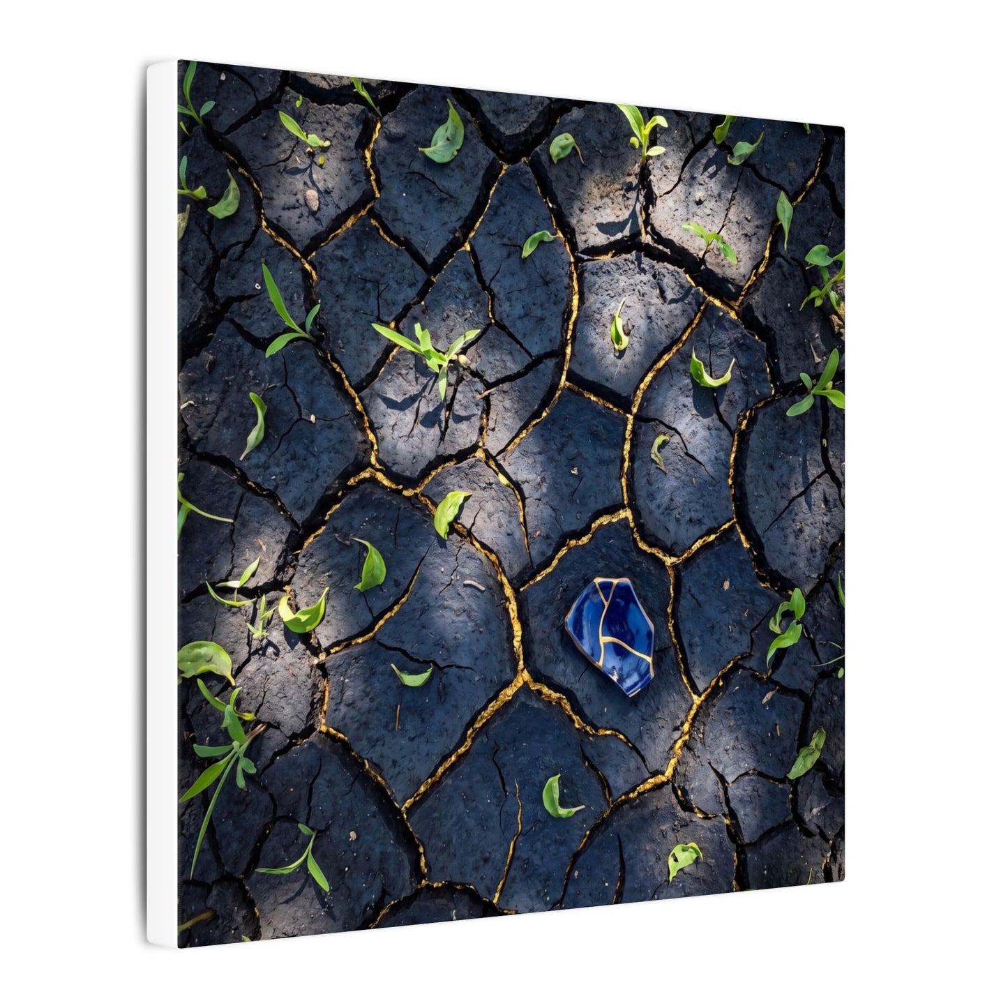Cracked Earth Canvas Art | Spring Dark Japandi Moody Minimal Art