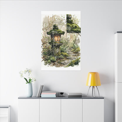 Stone Lantern Watercolor Canvas Art | Elegant Japandi Art