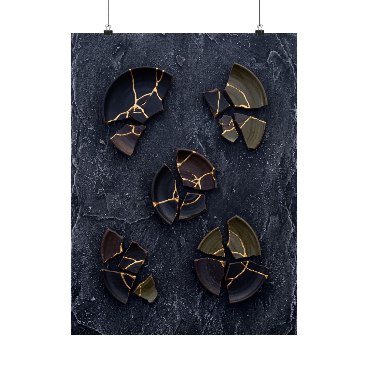 Moody Broken Pottery Wall Art Print - Shadow Zen Dark Japandi