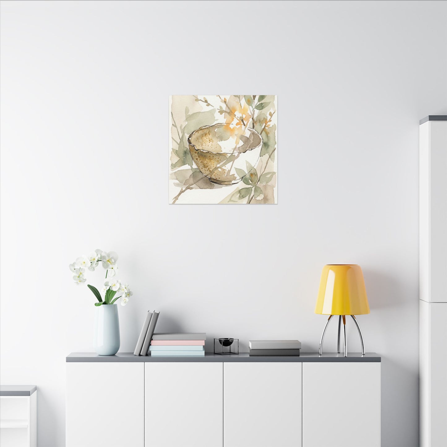 Spring Ceramic Bowl Watercolor Canvas Art | Neutral Decor