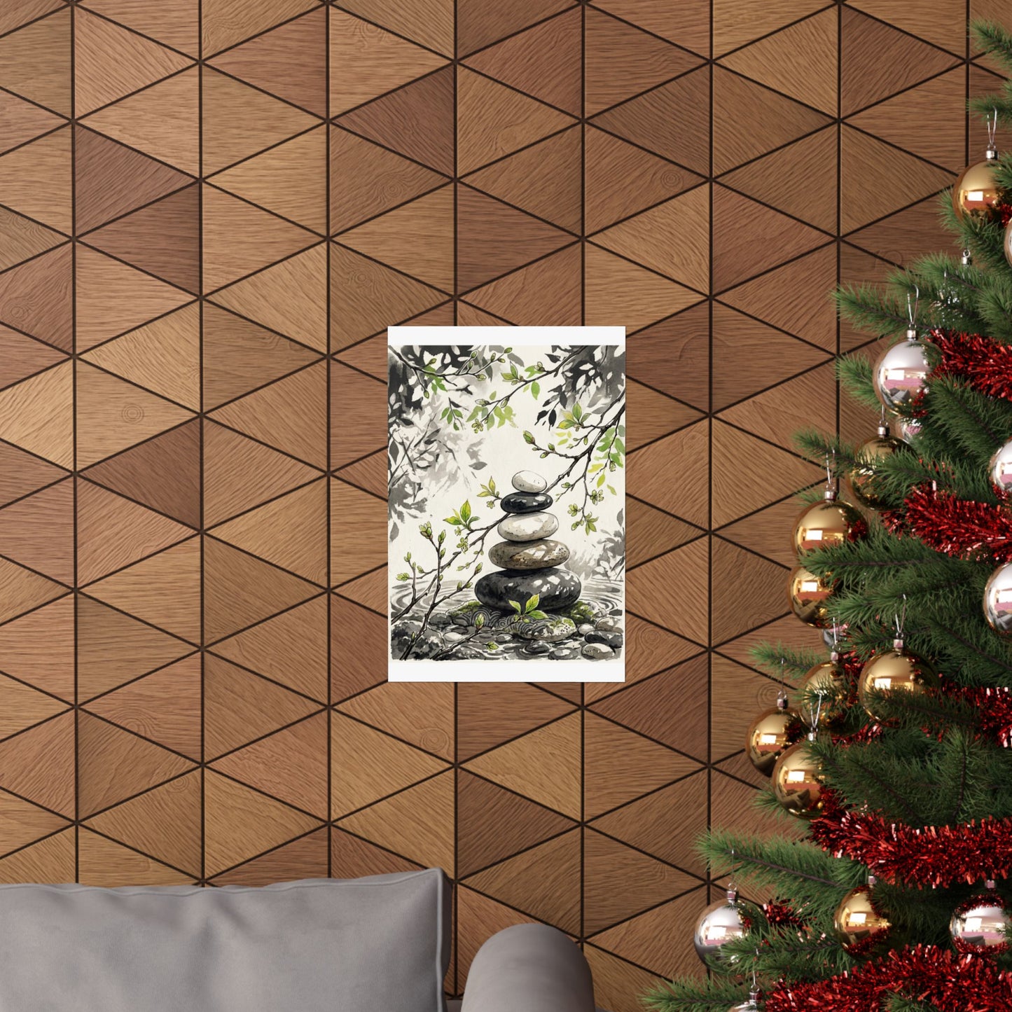 River Stones Spring Wall Art Print | Japandi Warm Design