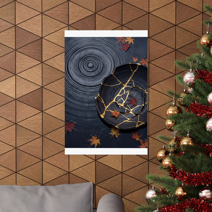 Kintsugi Water Ripple in Overcast | Gold Repair Wall Art Print
