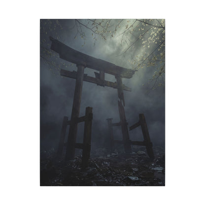 Dark Japandi Torii Gate in Dappled | Moody Minimal Canvas Art
