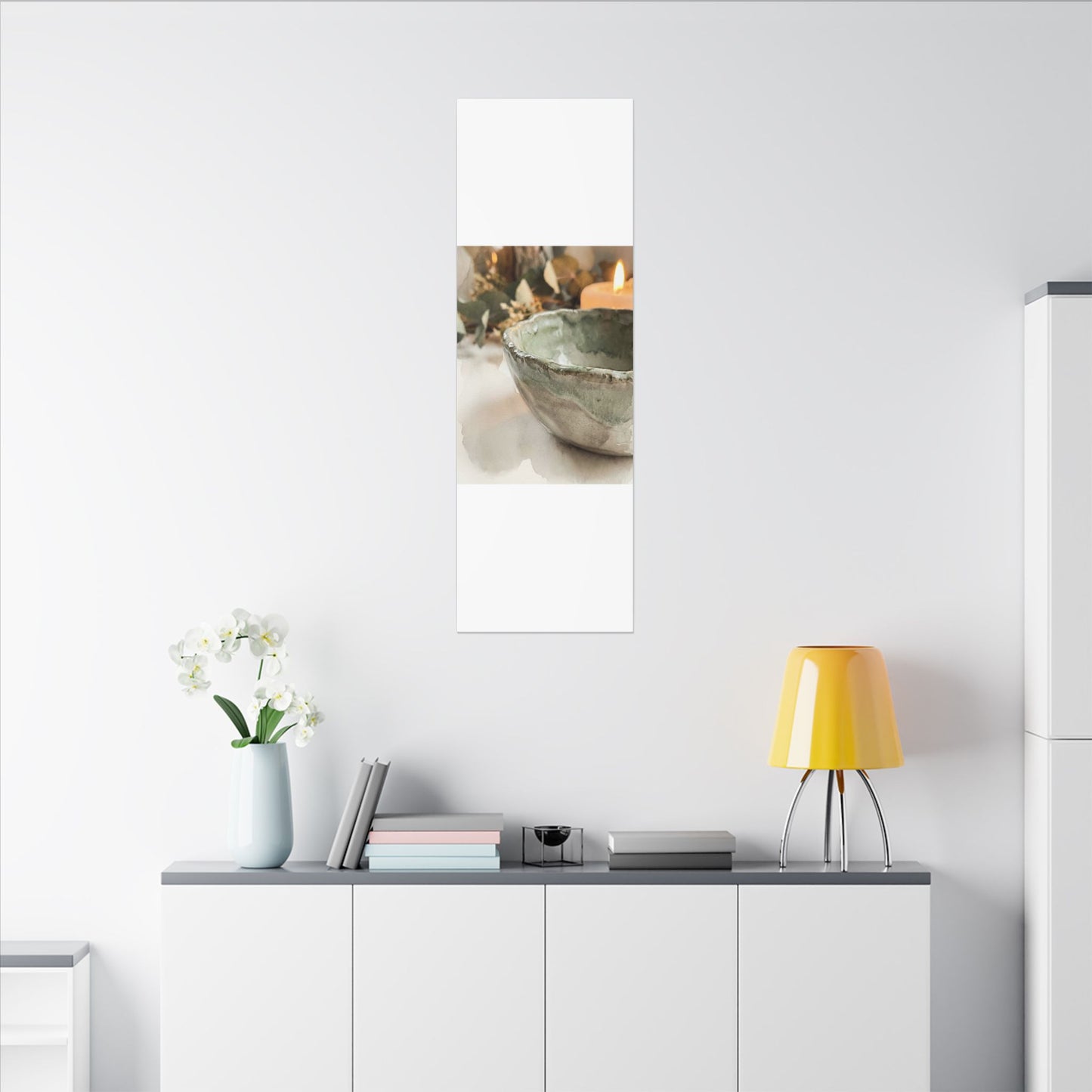 Ceramic Bowl Canvas Art | Summer Japandi Watercolor Art