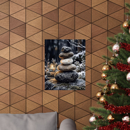 River Stones Wall Art Print | Winter Japandi Watercolor Art