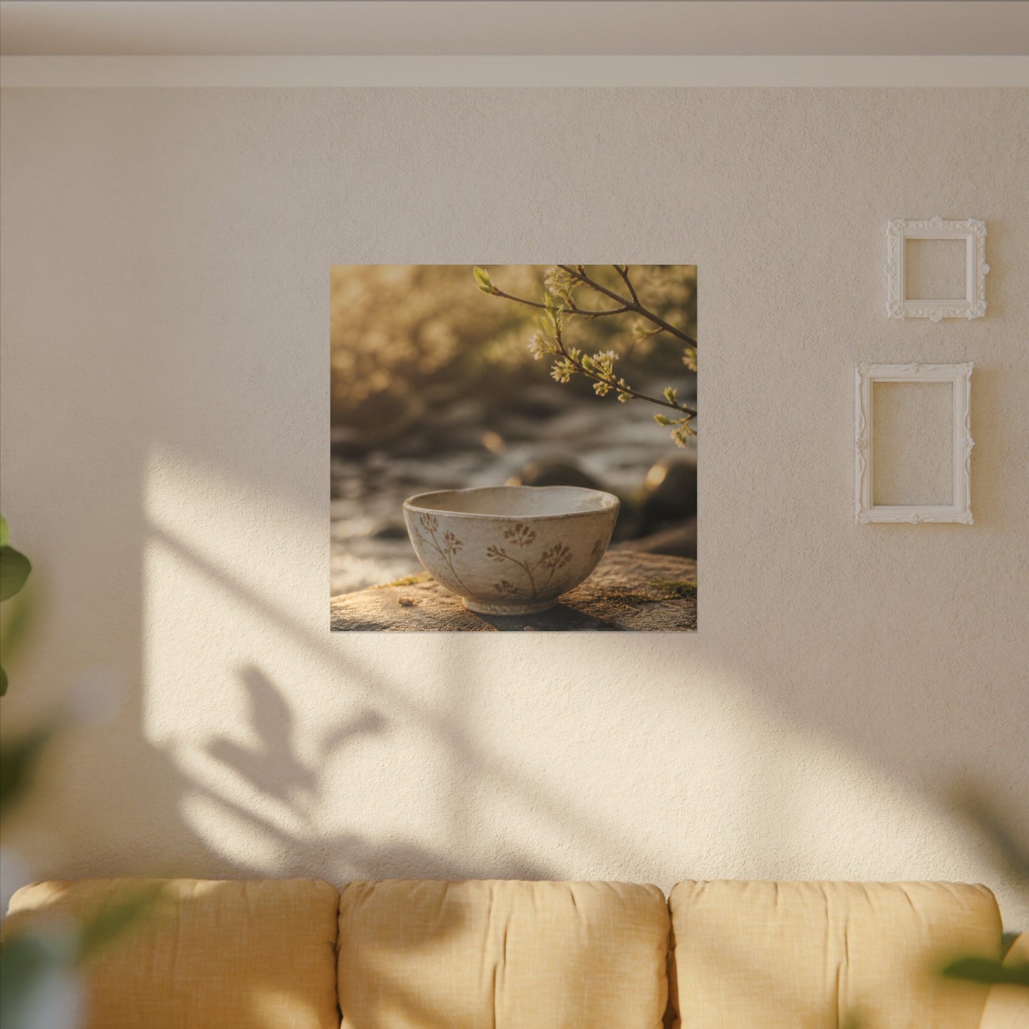 Neutral Ceramic Bowl Canvas Art - Japanese Pattern Japandi