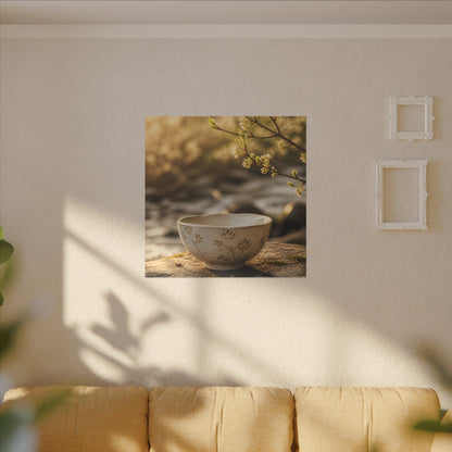 Neutral Ceramic Bowl Canvas Art - Japanese Pattern Japandi