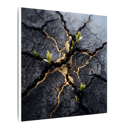 Ma Cracked Earth Canvas Art - Dark Japandi Charcoal Ink