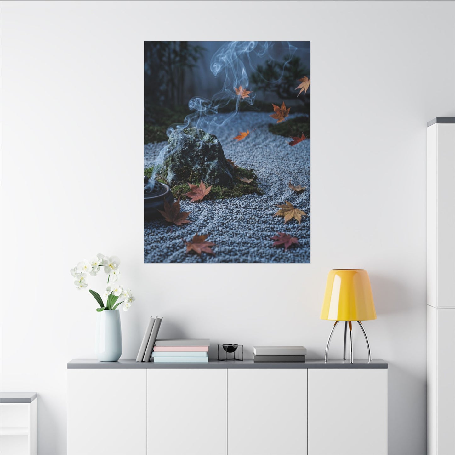 Autumn Incense Smoke Karesansui Canvas Art | Calm Decor