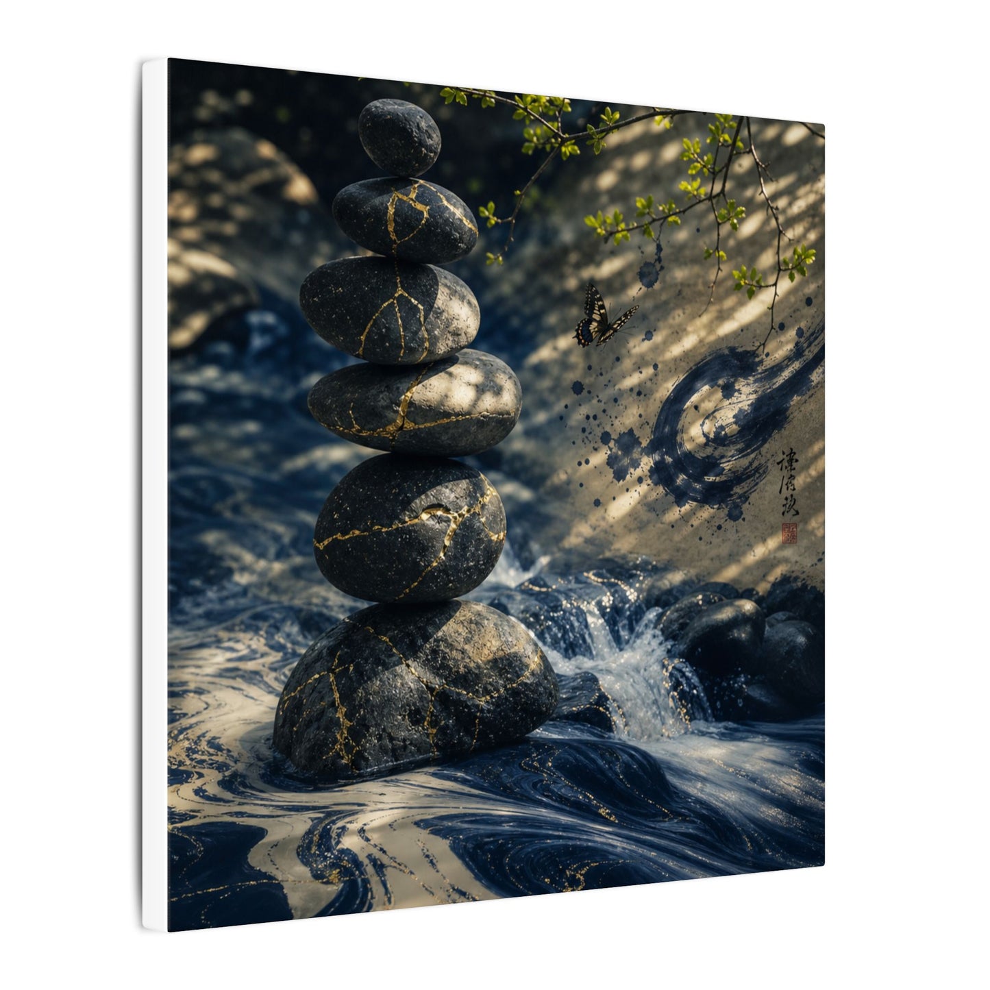 Kintsugi River Stones in Dappled | Broken Beauty Canvas Art
