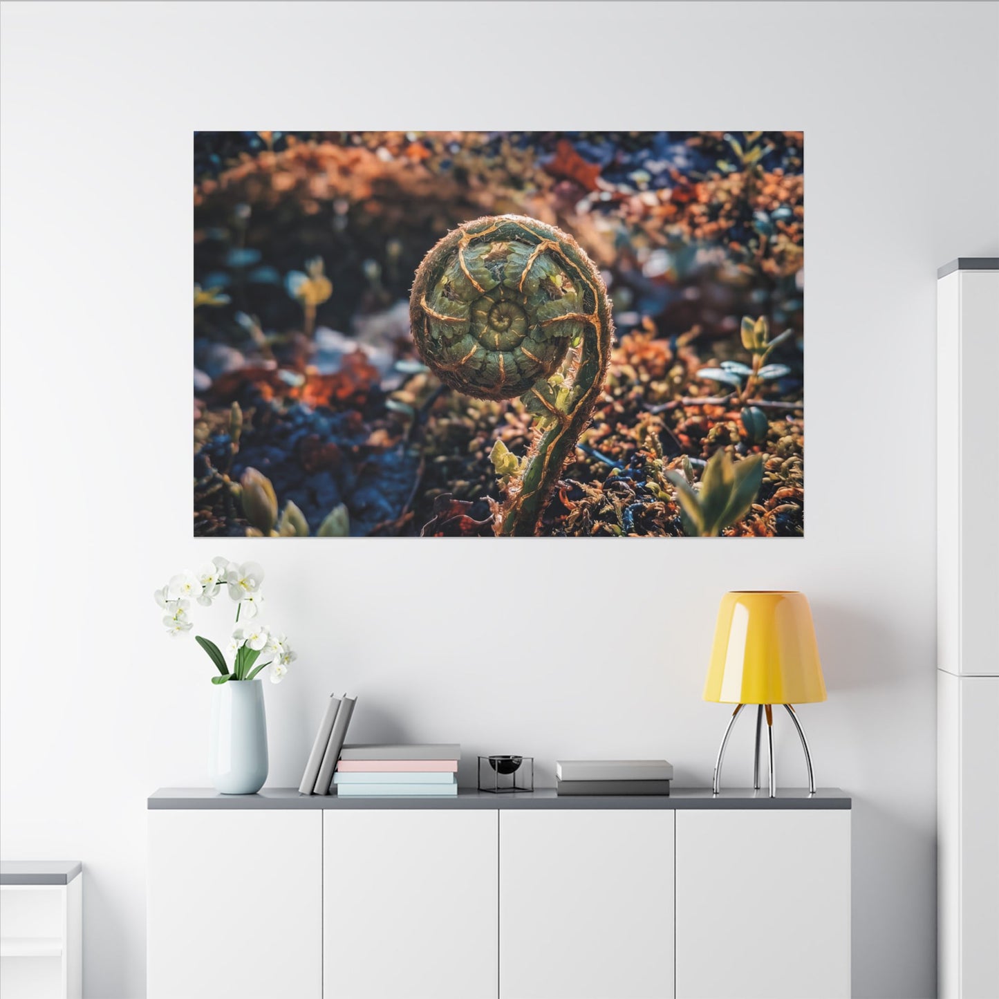 Kintsugi Fern Unfurling in Dappled | Gold Vein Canvas Art