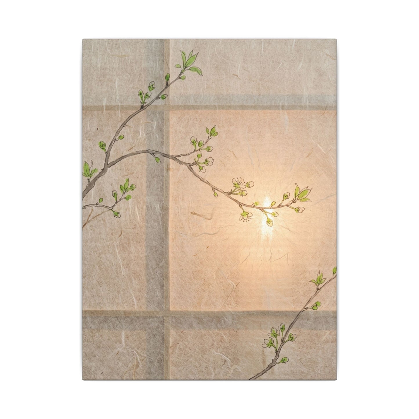 Warm Shoji Screen Canvas Art - Minimal Line Japandi