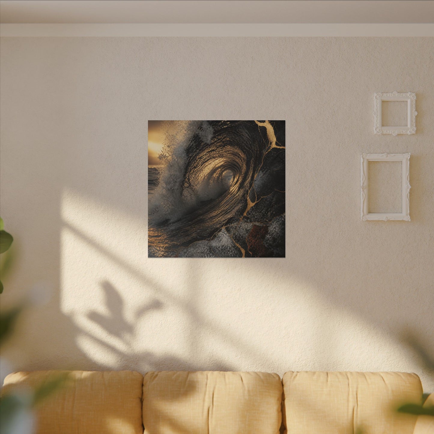 Kanso Ocean Wave Canvas Art - Kintsugi Gold Vein