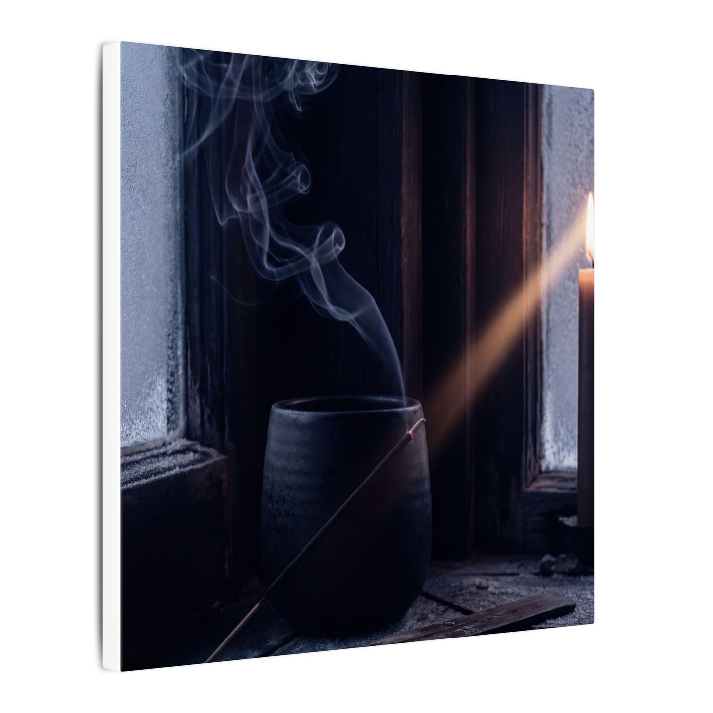 Incense Smoke Winter Canvas Art | Dark Japandi Sophisticated Design