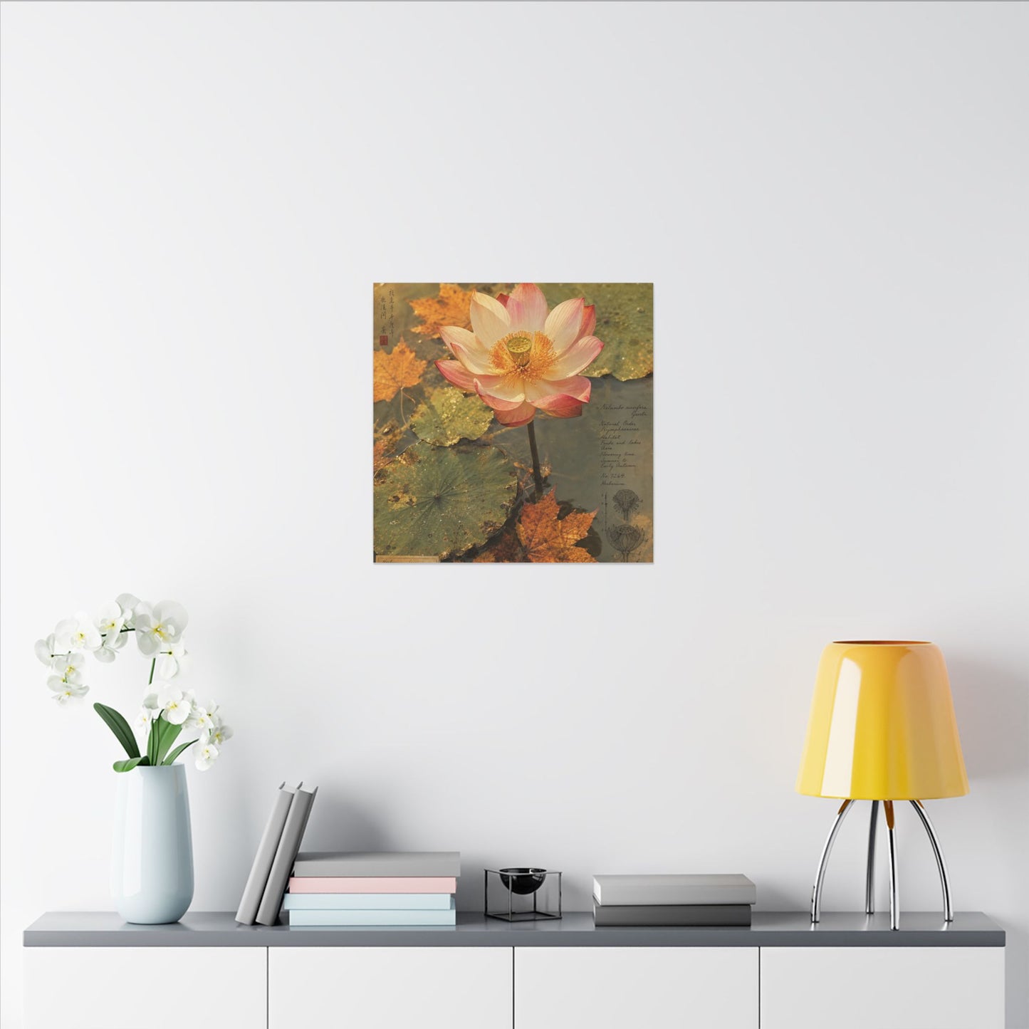 Autumn Lotus Flower Herbarium Canvas Art | Rustic Decor