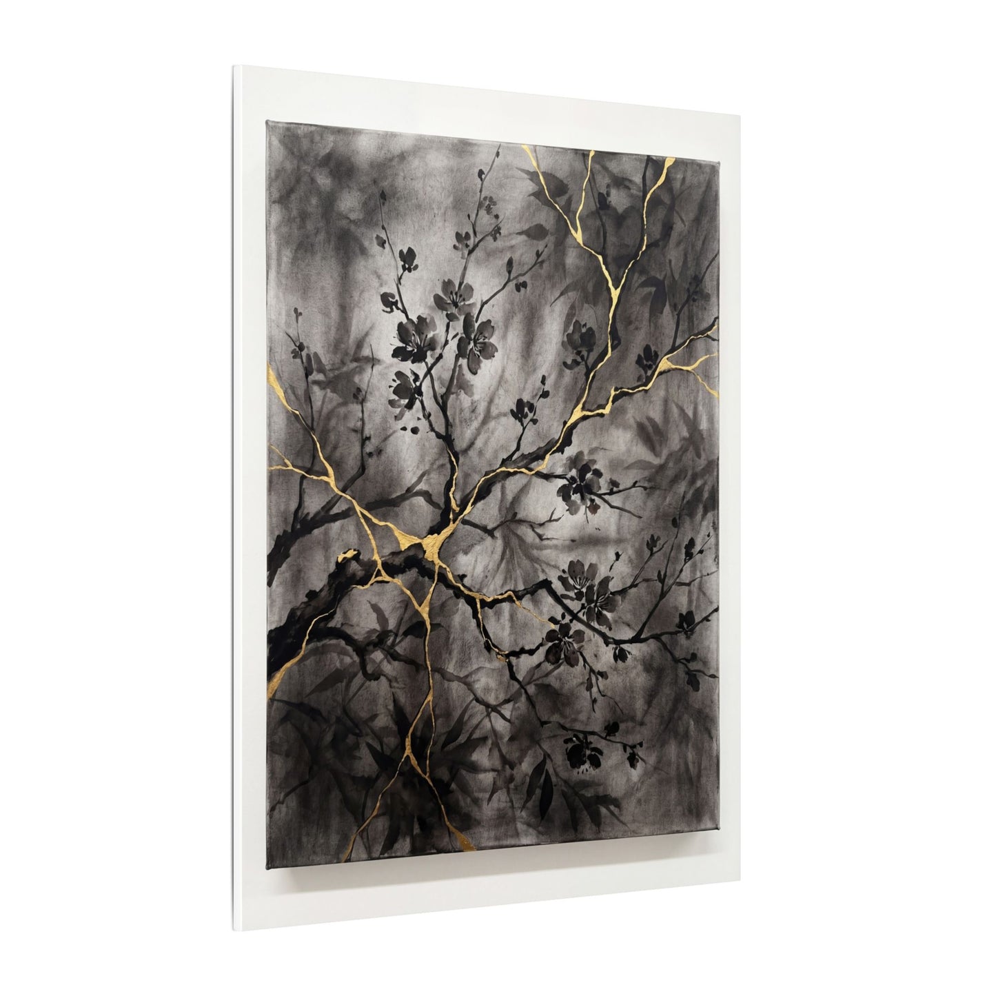 Kanso Cherry Blossom Canvas Art - Kintsugi Crackle Gold