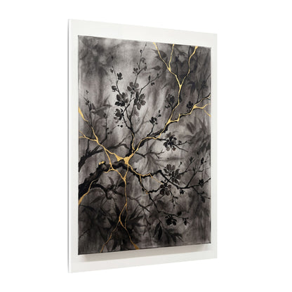 Kanso Cherry Blossom Canvas Art - Kintsugi Crackle Gold
