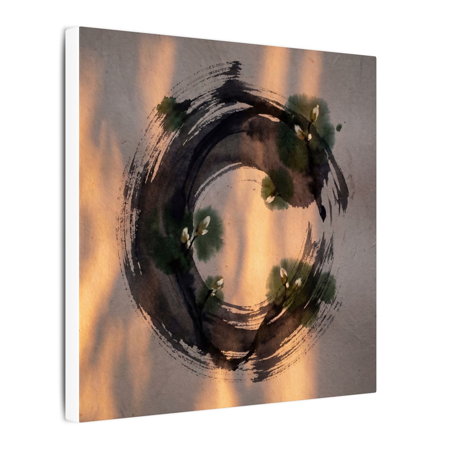Ink Brushstroke Spring Canvas Art | Dark Japandi Bold Design