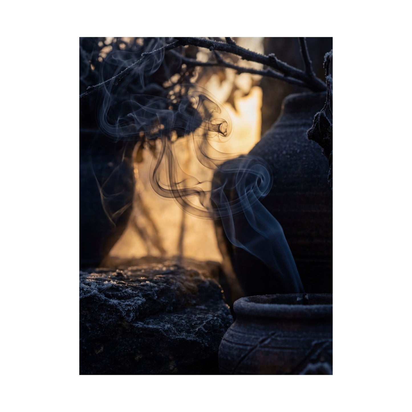 Incense Smoke Shadow Zen Wall Art Print | Sophisticated Dark Japandi Art