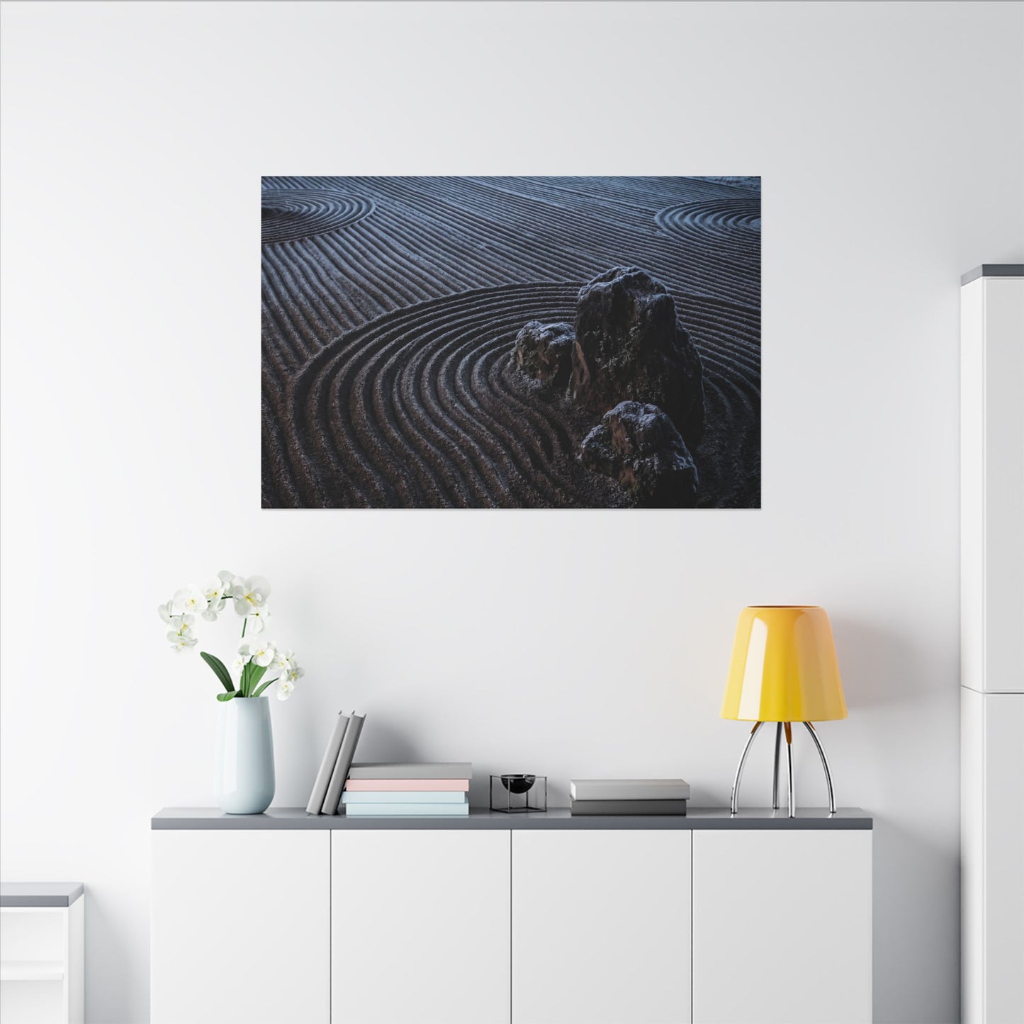Moonlight Rock Garden Canvas Art - Dark Japandi Seijaku