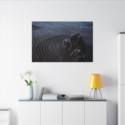 Moonlight Rock Garden Canvas Art - Dark Japandi Seijaku