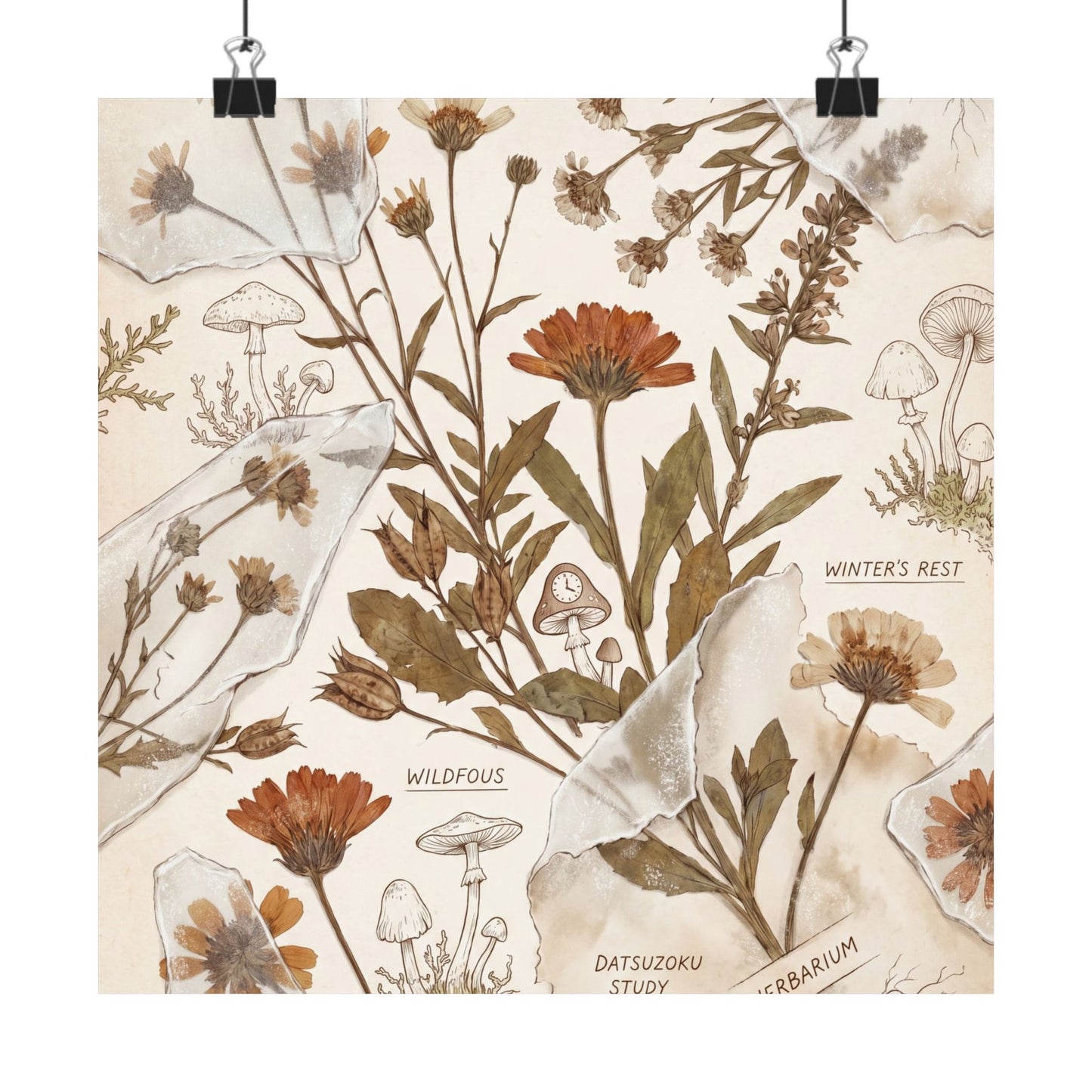 Winter Dried Flowers Herbarium Wall Art Print | Rustic Decor Art Print