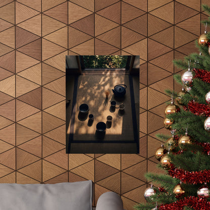 Golden Hour Tea Ceremony Wall Art Print - Dark Japandi Shibui