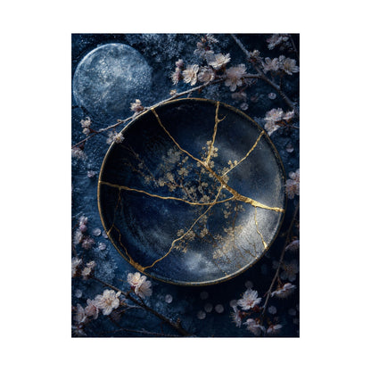 Kintsugi Cherry Blossom in Moonlight | Gold Repair Wall Art Print
