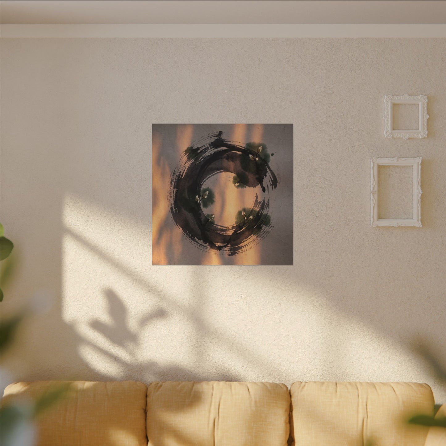 Ink Brushstroke Spring Canvas Art | Dark Japandi Bold Design