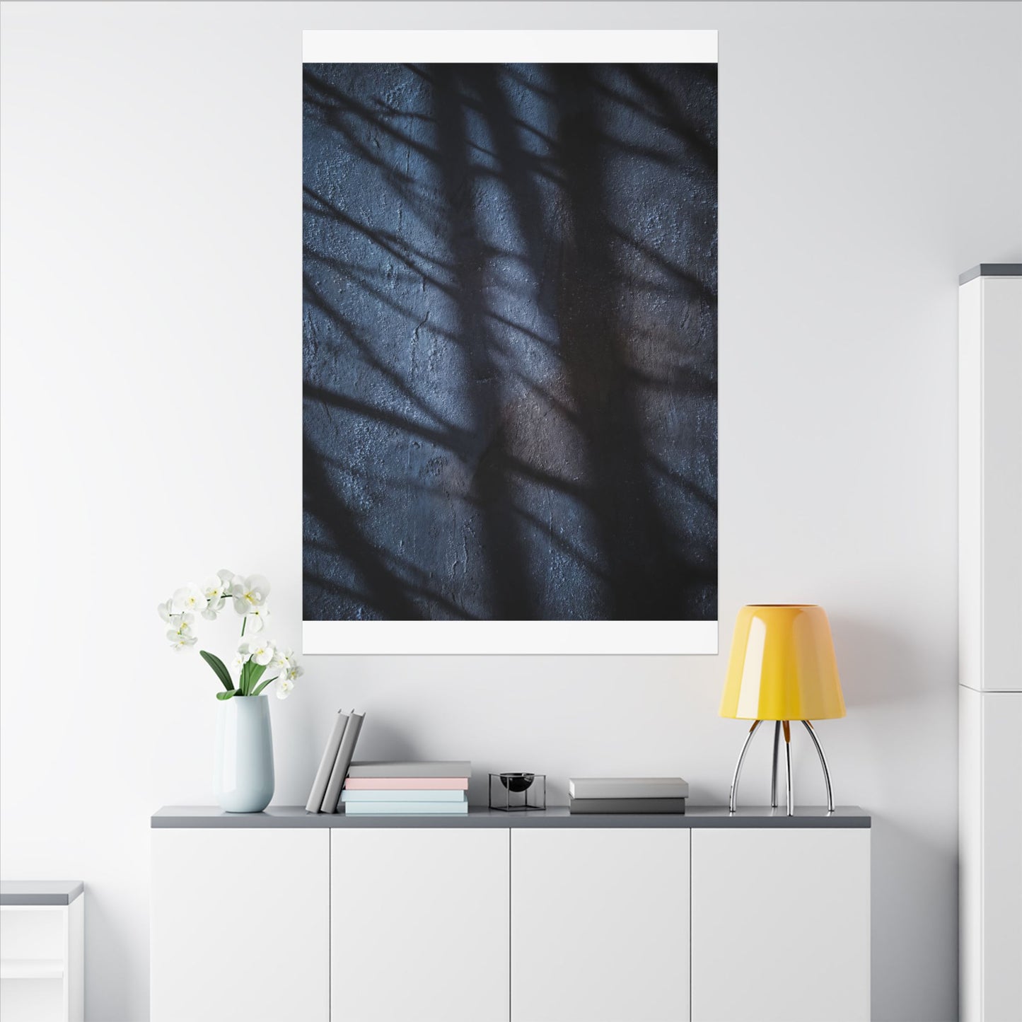 Dark Japandi Shadow Play in Moonlight | Moody Minimal Canvas Art