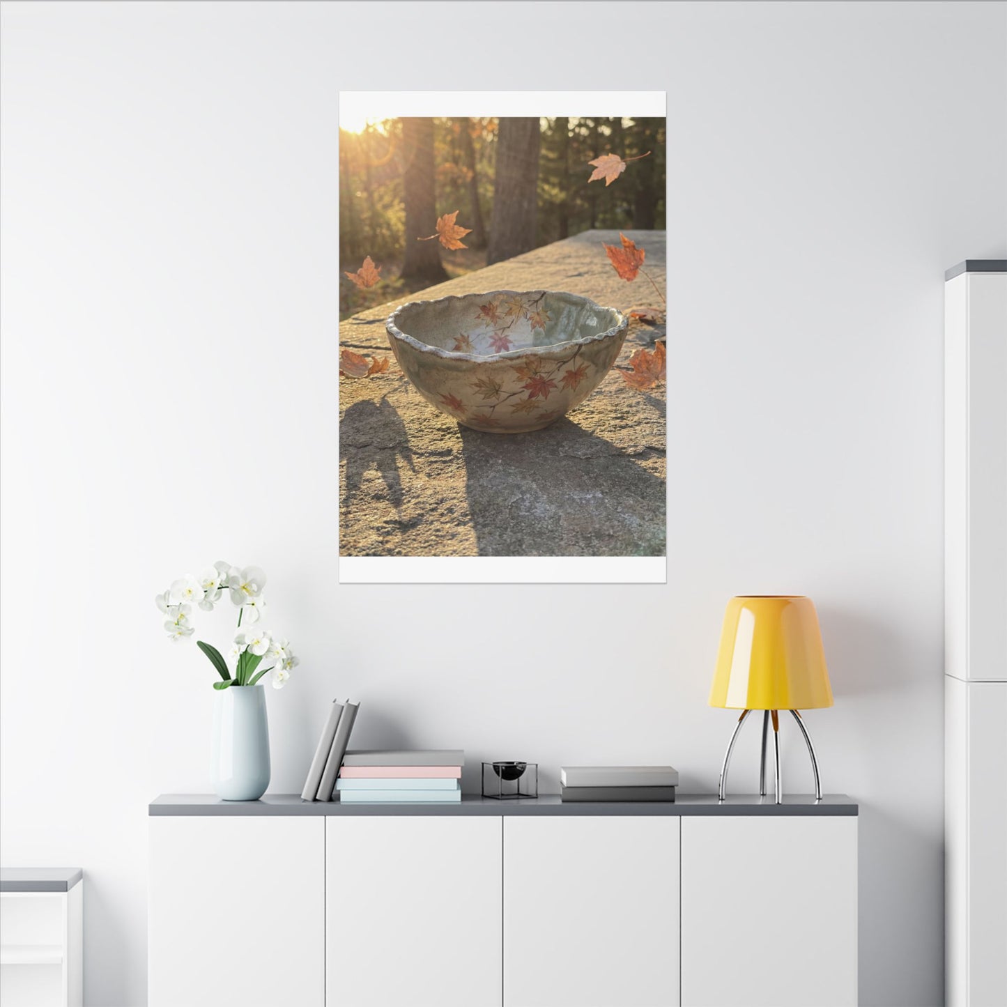 Japandi Ceramic Bowl in Golden Hour | Japanese Pattern Canvas Art