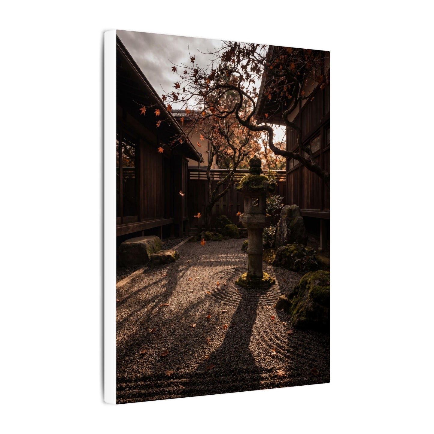 Seijaku Stone Lantern Canvas Art - Dark Japandi Shadow Zen